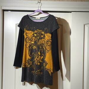 ARYEH Long Sleeve Scoop Neck Layered Look Casual Dress/Tunic Women's Size M